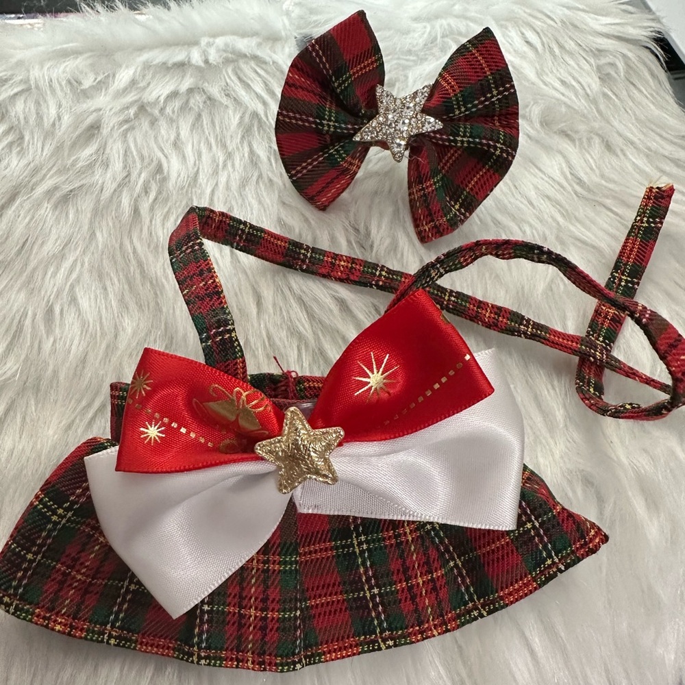 Festive Plaid Labubu’s Costume Set with Bow